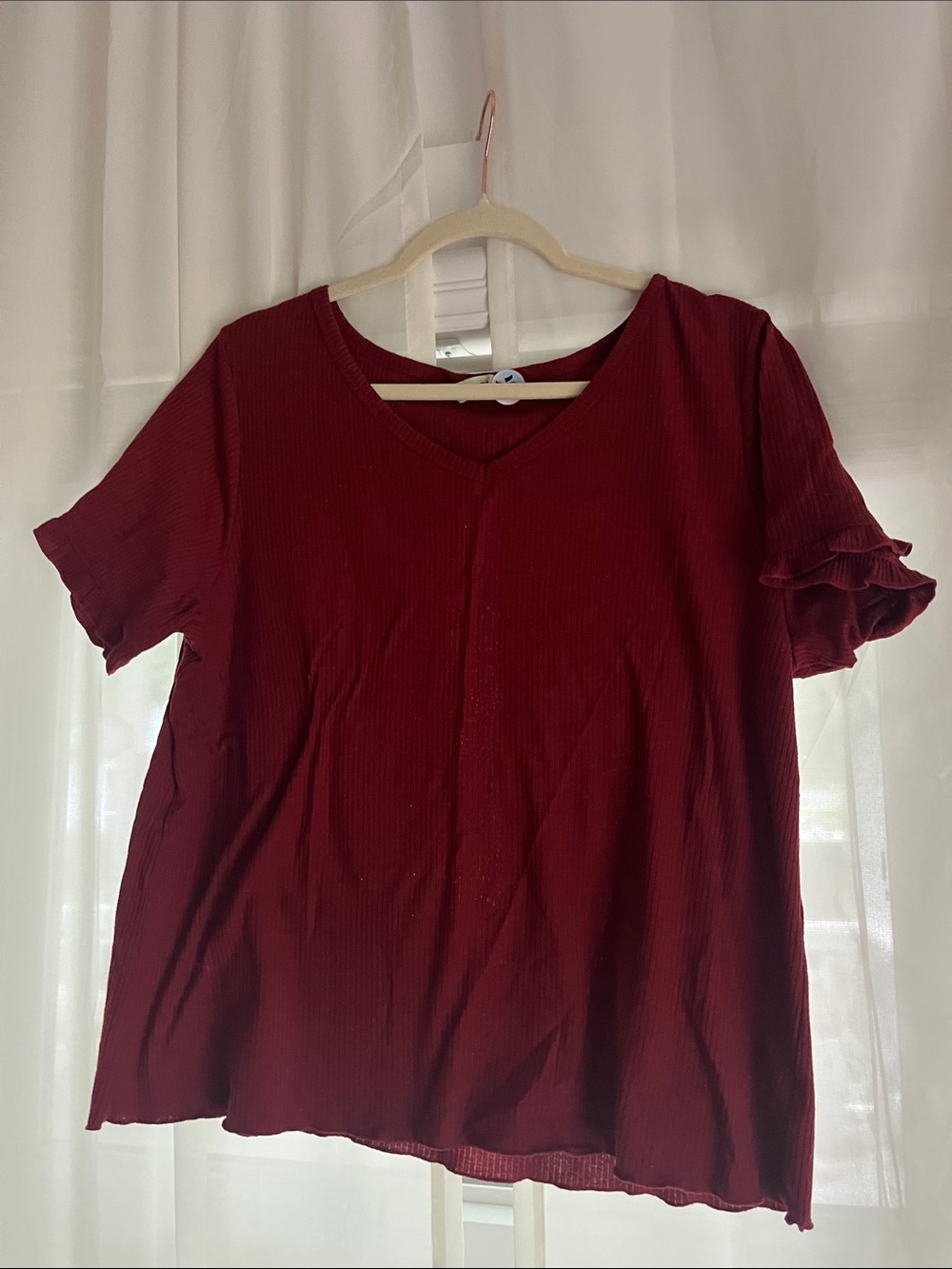Ribbed V-Neck Short Sleeve Top + Shorts Set in Wine